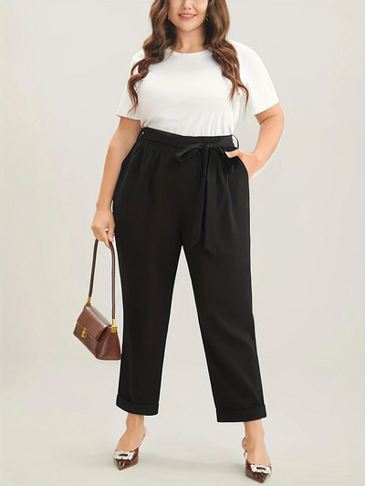 Ljeto 2023., nove ženske ulične modne velike veličine, jednobojne uske hlače s vezicama na vezivanje