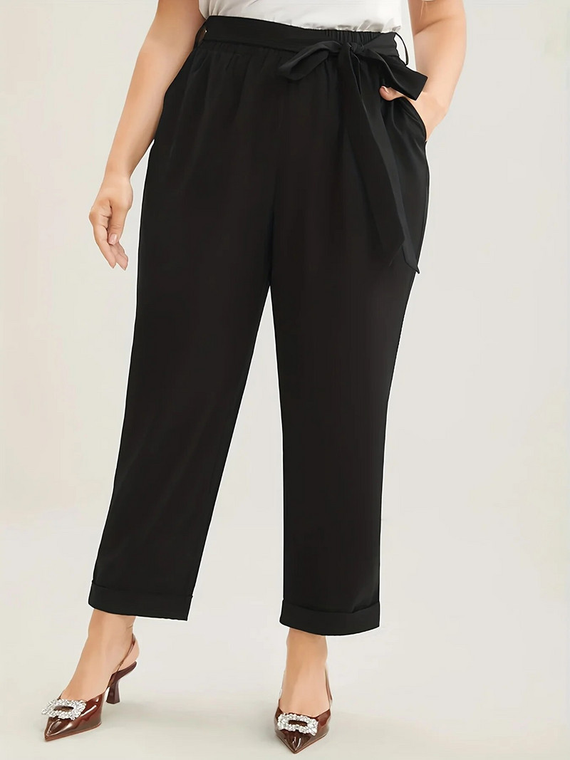 Ljeto 2023., nove ženske ulične modne velike veličine, jednobojne uske hlače s vezicama na vezivanje