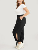 Naiste pluss-suuruses luksuslikud moe-stiilis lõhikuga püksid tasku disainiga Senior sense püksid üheksa punktiga püksid