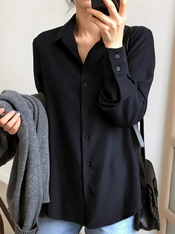 Καλοκαιρινή νέα άφιξη Γυναικεία μασίφ μαύρη μπλούζα σιφόν μακρυμάνικο casual γυναικείο πουκάμισο Κορεάτικο στυλ BF Chic μπλουζάκια Feminina Blusa T0