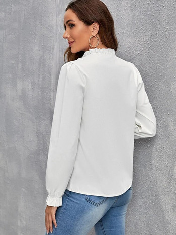 Κομψές ραφές με δαντέλα Γυναικείες φθινοπωρινές μπλούζες Fashion Puff μακρυμάνικο Top Casual λευκό πουκάμισο Νεανικές γυναικείες μπλούζες