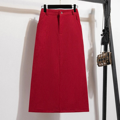 Vienspalvis velvetinis sijonas aukštu juosmeniu Moteriškas rudens ir žiemos naujas korėjietiško stiliaus madingas elegantiškas plius dydžio tiesus sijonas