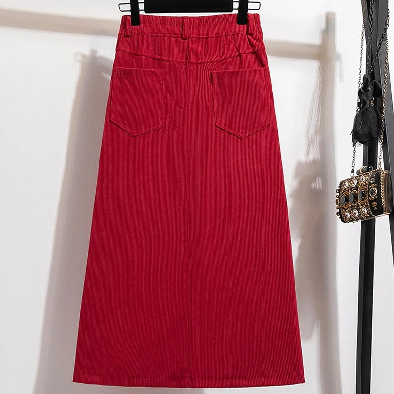 Vienspalvis velvetinis sijonas aukštu juosmeniu Moteriškas rudens ir žiemos naujas korėjietiško stiliaus madingas elegantiškas plius dydžio tiesus sijonas