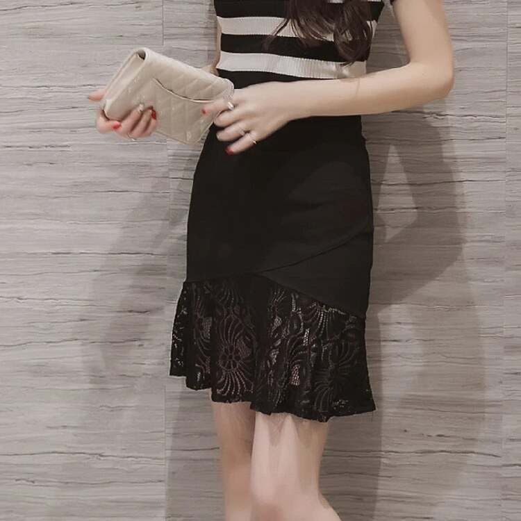 Korejska verzija, nova ženska elastična suknja visokog struka, seksi paket, suknja s ribljim repom na bokovima, velika veličina S-5XL
