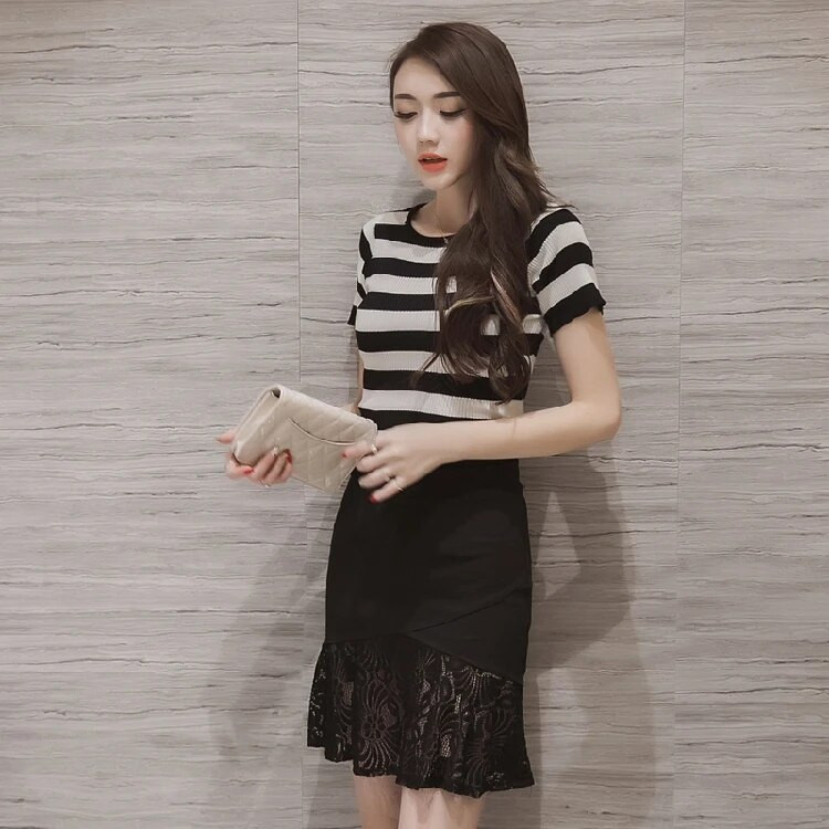 Korejska verzija, nova ženska elastična suknja visokog struka, seksi paket, suknja s ribljim repom na bokovima, velika veličina S-5XL