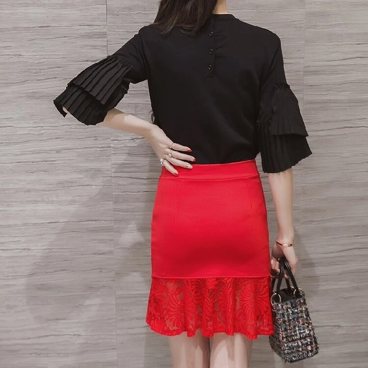 Korejska verzija, nova ženska elastična suknja visokog struka, seksi paket, suknja s ribljim repom na bokovima, velika veličina S-5XL