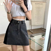 Stiilse disainiga lõhestatud mustad hallid seelikud Denim seelik Naiste Slim Fit seelikud Mikroseelik Naiste Korea stiilis Plus S-5XL seelik