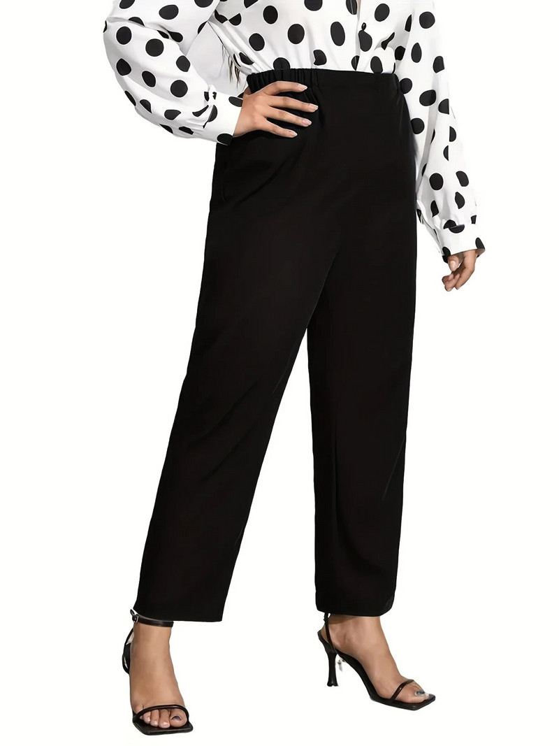 Uued kevadsuvised naiste pluss suuruses tänavastiilis kõrge elastsusega moekujundusega kõrge vöökohaga sirged püksid