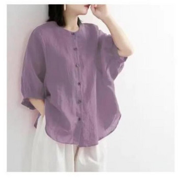 Летни ленени ризи с буф ръкави Дамски свободни ретро топове Блуза Ежедневни топове Големи размери Дамско облекло Елегантни женствени ризи