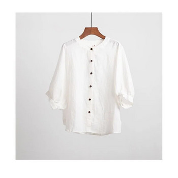 Летни ленени ризи с буф ръкави Дамски свободни ретро топове Блуза Ежедневни топове Големи размери Дамско облекло Елегантни женствени ризи