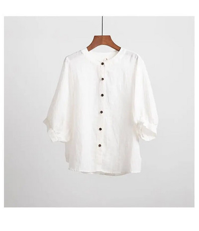 Puff Sleeve Suvised linased särgid Naiste vabad vintage topsid Pluus vabaaja topid Suure suurusega naiste riided Elegantsed naiselikud särgid