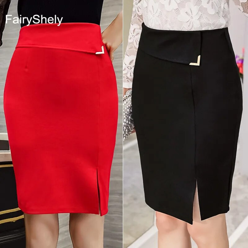 FariyShely suvine must miniseelik kontoririided Naiste pliiatsseelikud Lady Sexy 2023 kõrge vöökohaga Bodycon lõhikuga seelik suures suuruses