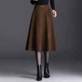 FairyShely 2023 sügistalvine kõrge vöökohaga plusssuuruses põlvseelik Naiste vabaaja taskuvillane soe seelik Naistele mõeldud ühe joonega seelik