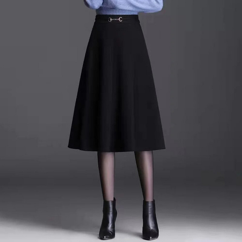 FairyShely 2023 sügistalvine kõrge vöökohaga plusssuuruses põlvseelik Naiste vabaaja taskuvillane soe seelik Naistele mõeldud ühe joonega seelik