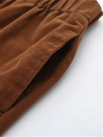 Дамско облекло с голям размер Еластични джобове на талията от двете страни Едноцветни широки панталони без еластични пролетни и есенни панталони