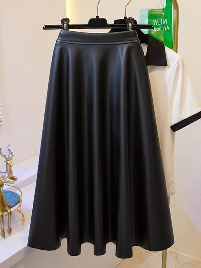 Suures suuruses 4XL Pu-nahast pikad seelikud naistele, kõrge vöökohaga A-line soliidsed seelikud kontoris naistele elegantsed ja stiilsed sügisseelikud