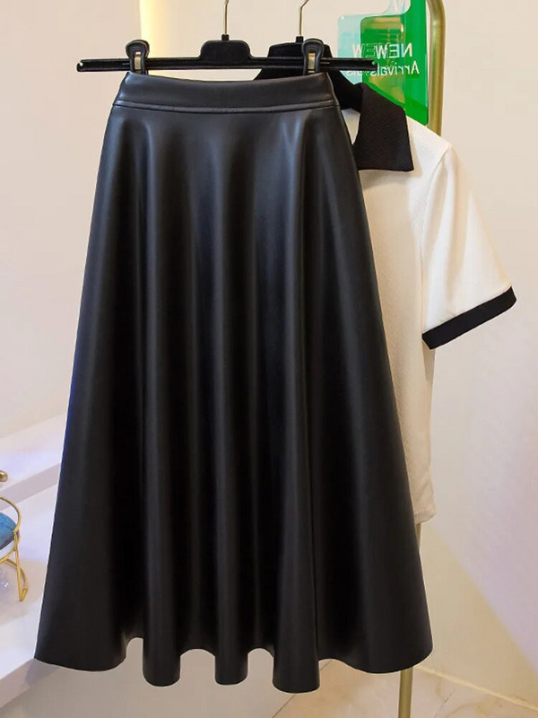 Suures suuruses 4XL Pu-nahast pikad seelikud naistele, kõrge vöökohaga A-line soliidsed seelikud kontoris naistele elegantsed ja stiilsed sügisseelikud