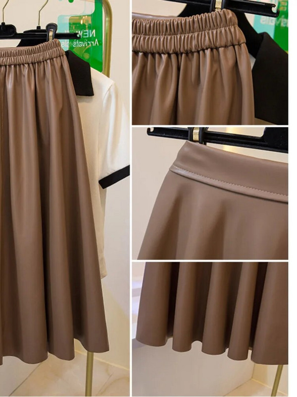 Suures suuruses 4XL Pu-nahast pikad seelikud naistele, kõrge vöökohaga A-line soliidsed seelikud kontoris naistele elegantsed ja stiilsed sügisseelikud