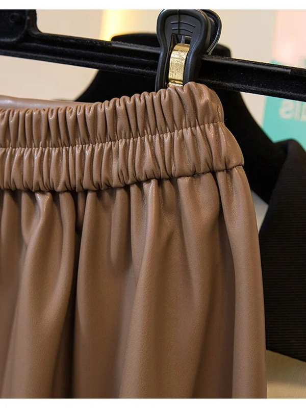 Suures suuruses 4XL Pu-nahast pikad seelikud naistele, kõrge vöökohaga A-line soliidsed seelikud kontoris naistele elegantsed ja stiilsed sügisseelikud