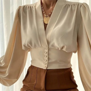 Пролет/есен Ежедневни тесни ризи с дълъг ръкав с V-образно деколте 2023 блузи или топове за жени Blusa Feminina Camisas Офис облекло Mujer