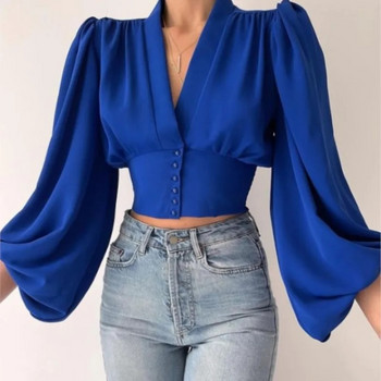 Άνοιξη/Φθινόπωρο Casual μακρυμάνικο πουκάμισα με V λαιμόκοψη 2023 μπλούζες ή μπλούζες για γυναίκες Blusa Feminina Camisas ρούχα γραφείου Mujer