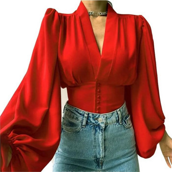Άνοιξη/Φθινόπωρο Casual μακρυμάνικο πουκάμισα με V λαιμόκοψη 2023 μπλούζες ή μπλούζες για γυναίκες Blusa Feminina Camisas ρούχα γραφείου Mujer