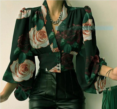 Pavasario/rudens laisvalaikio ilgomis rankovėmis V formos iškirptės Slim Fit marškinėliai 2023 m. palaidinės arba viršutiniai moteriai Blusa Feminina Camisas Biuro drabužiai Mujer