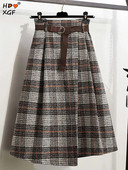 Talvine ebakorrapärase servaga ruuduline lapiline villane seelik Korea moodne lukuga kõrge vöökohaga naiste midiseelik Elegantne suures suuruses lahtine seelik