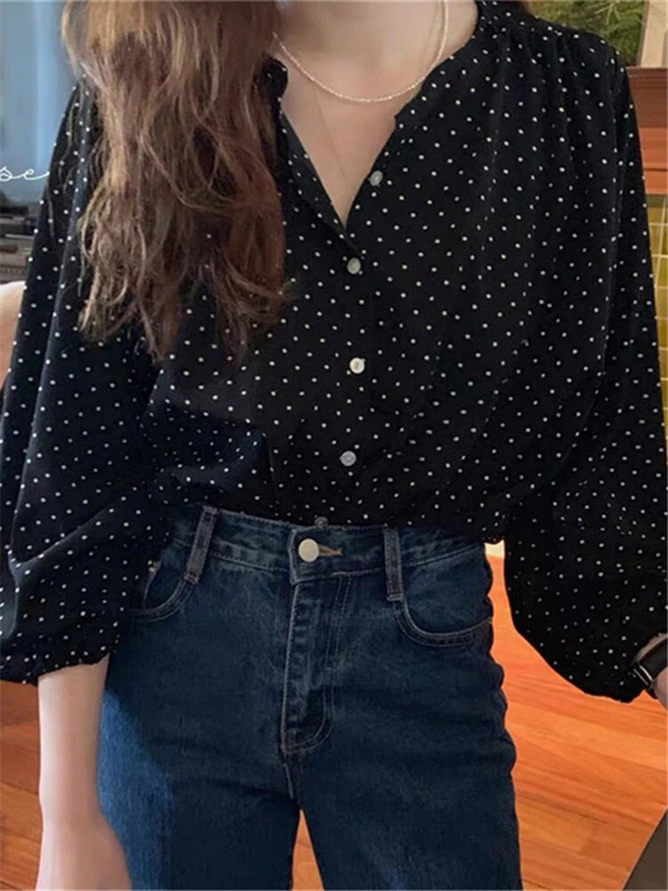 BL3061 Naujas 2023 m. madingos elegantiškos biuro moteriškos sagos, didelio dydžio taškas korėjietiško stiliaus laukinis pavasaris vasara moteriškos palaidinės marškiniai viršūnės