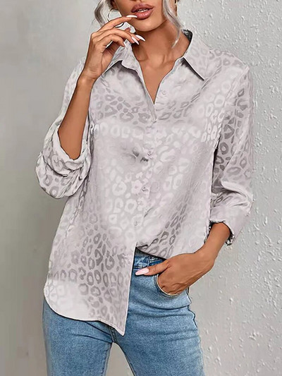 Дамска луксозна блуза с леопардов принт Пролет Лято Lapen с дълъг ръкав Ретро риза с копчета Офис дамска сатенена туника Harajuku Top