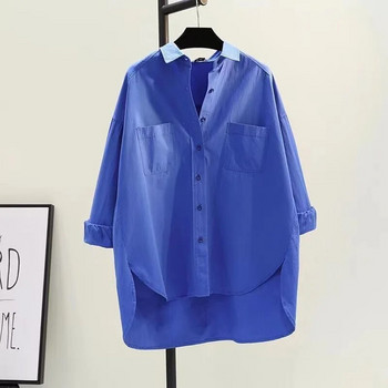 Γυναικείο πουκάμισο 2023 Νέες μπλούζες Μόδα Άνοιξη Καλοκαίρι Υπερμεγέθη βαμβακερά μακριά μανίκια Φαρδιά streetwear Casual πουκάμισα Κορυφαία ρούχα