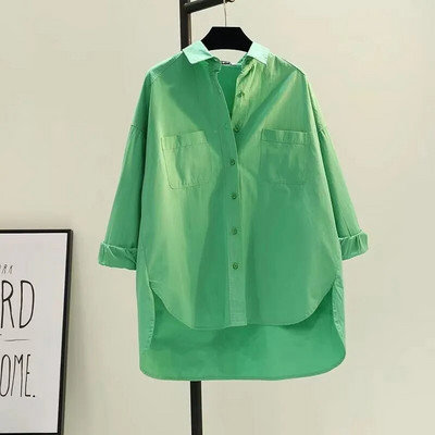 Sieviešu krekls 2023 Jaunas blūzes Pavasara Vasaras Mode Lielizmēra Kokvilnas Garās Piedurknes Brīvi Ielu apģērbi Ikdienas krekli Tops Apģērbs