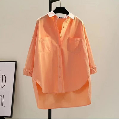 Sieviešu krekls 2023 Jaunas blūzes Pavasara Vasaras Mode Lielizmēra Kokvilnas Garās Piedurknes Brīvi Ielu apģērbi Ikdienas krekli Tops Apģērbs