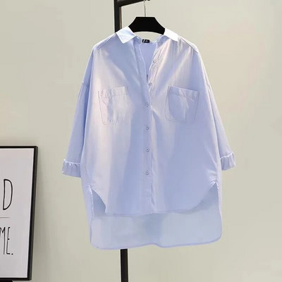 Sieviešu krekls 2023 Jaunas blūzes Pavasara Vasaras Mode Lielizmēra Kokvilnas Garās Piedurknes Brīvi Ielu apģērbi Ikdienas krekli Tops Apģērbs