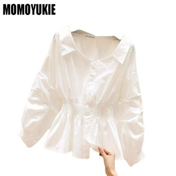 κομψό γυναικείο πουκάμισο Σέξι πουκάμισα & μπλούζες Blusas Casual πουκάμισα Γυναικεία μπλούζα γυναικεία τοπ 2023 καλοκαίρι Μακρύ μανίκι Λευκό τοπ