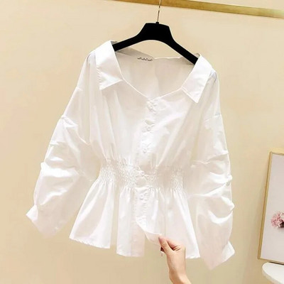 elegantne Naiste särk Seksikad särgid ja pluusid Blusas vabaaja särgid Lady Tops pluus Naiste 2023 suvi Pikad puhvis varrukad Valge topp