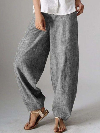 Дамски ежедневни панталони с голям размер Свободни памучни ленени панталони с висока талия Улично облекло Винтидж карго панталони Едноцветен дамски панталон за свободното време