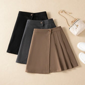 Fusta plisată de lână cu talie înaltă pentru femei, toamnă și iarnă 2023, stil coreean, culoare solidă, modă, elegantă, lejer, plus mărime