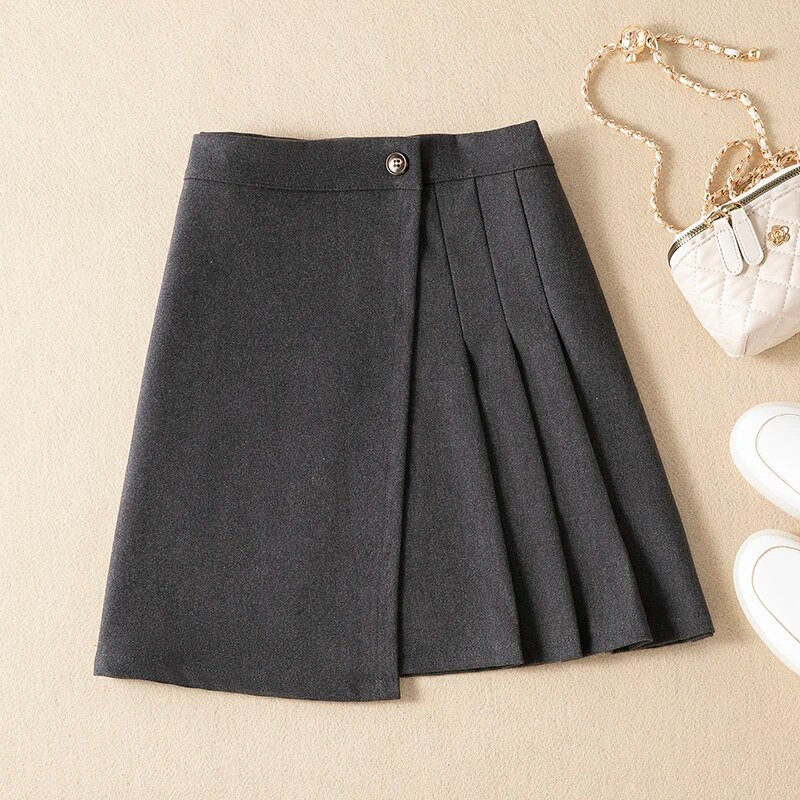 Fusta plisată de lână cu talie înaltă pentru femei, toamnă și iarnă 2023, stil coreean, culoare solidă, modă, elegantă, lejer, plus mărime