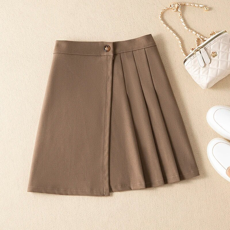 Fusta plisată de lână cu talie înaltă pentru femei, toamnă și iarnă 2023, stil coreean, culoare solidă, modă, elegantă, lejer, plus mărime