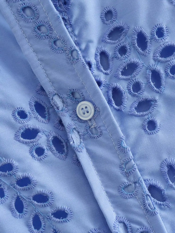 TRAF Дълга риза с бродерия Дамски сини големи ризи за жени Ризи и блузи с копчета с дълъг ръкав