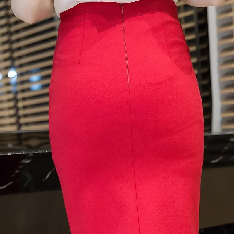 4XL 5XL Plus veličine Ženske uredske suknje visokog struka Modna seksi Bodycon Bodycon Crvena crna pencil suknja Ženska proljeće ljeto