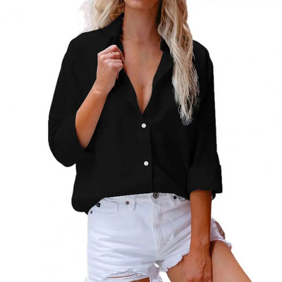 Stiilne naiste särk Naiste pluus ühevärvilised kõik sobivad revääridega pikkade varrukatega üherealised särginööbid