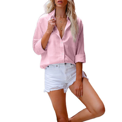 Stiilne naiste särk Naiste pluus ühevärvilised kõik sobivad revääridega pikkade varrukatega üherealised särginööbid