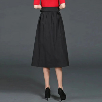 Νέο πλεονάζον μέγεθος Νέα ελαστική ψηλόμεση ζώνη με κορδόνια ψηλά φούστα μίντι φούστα γραφείο Lady Μαύρη πλισέ Κορεάτικη μόδα φούστα Κομψή M98