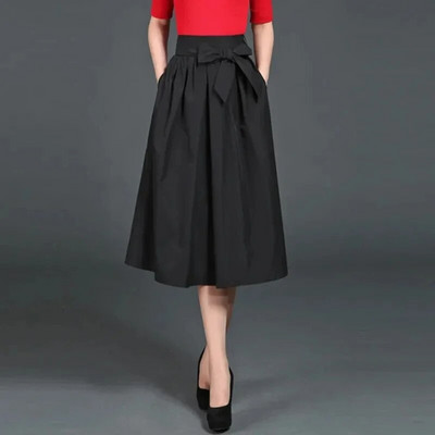 Uus Plus Size Uus elastne kõrge vöökohaga vöö, pitsiline Bowknot Midi seelik Office Lady must plisseeritud Korea moe seelik Elegant M98
