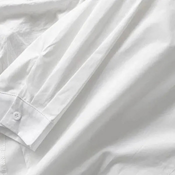 DAYIFUN Λευκό μακρυμάνικο γυναικείο πουκάμισο Φθινοπωρινό γυριστό γιακά Φαρδύ JK Uniform Φοιτητική μπλούζα Vintage Oversize Top Γυναικεία μπλούζα
