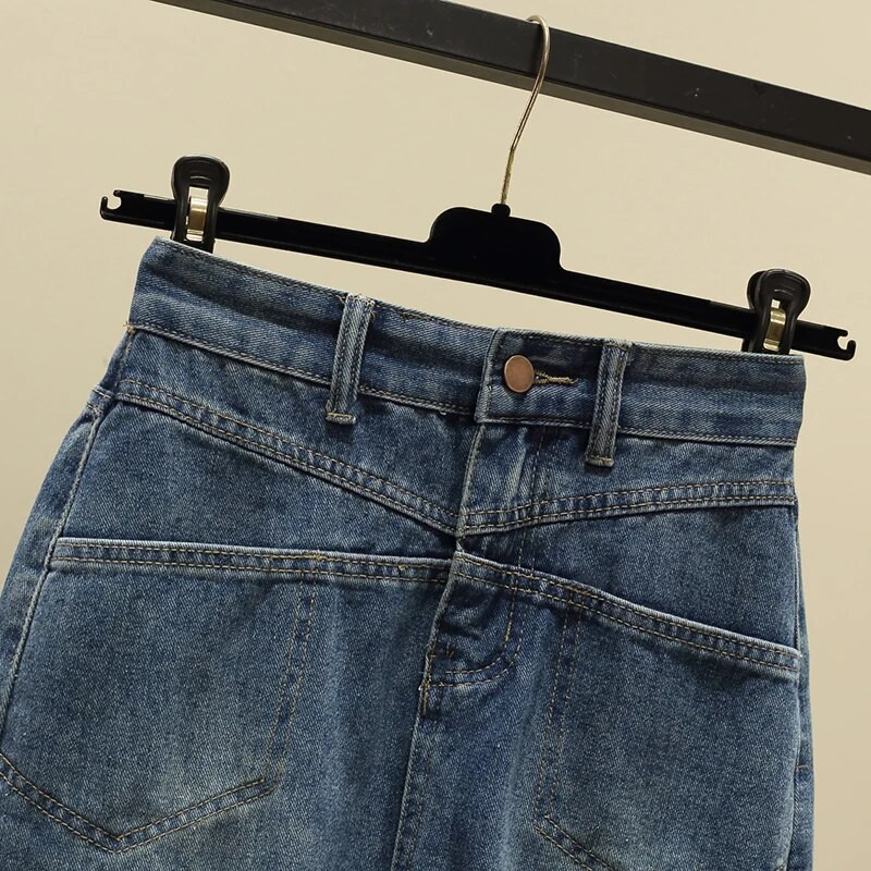 S-5xl Vintage teksaseelikud kevadsügis pluss suurusega kõrge vöökohaga A-line naiste seelikud keskmise pikkusega lõhikuga naiste teksaseelikud