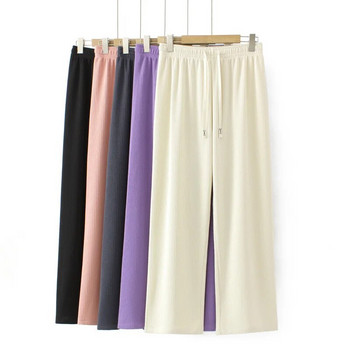 2023 Есенни дрехи Дамски панталони Големи размери Едноцветни пшенични райета Широки панталони Свободни ежедневни долнища Извивка