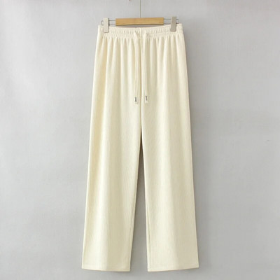 2023. gada rudens apģērbs sieviešu bikses lielizmēra vienkrāsainas svītras, platas bikses ar platām kājām, brīvas, ikdienas apakšas izliektas